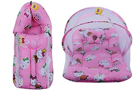 New Born Baby Gift Pack Teddy Print Mattress with Mosquito Net
