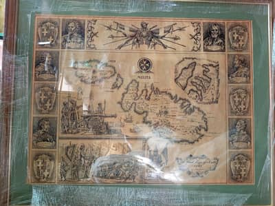 Old Print Map Malta War