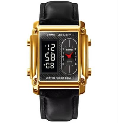 SKMEI Dual Display Men Watch - Golden & Black