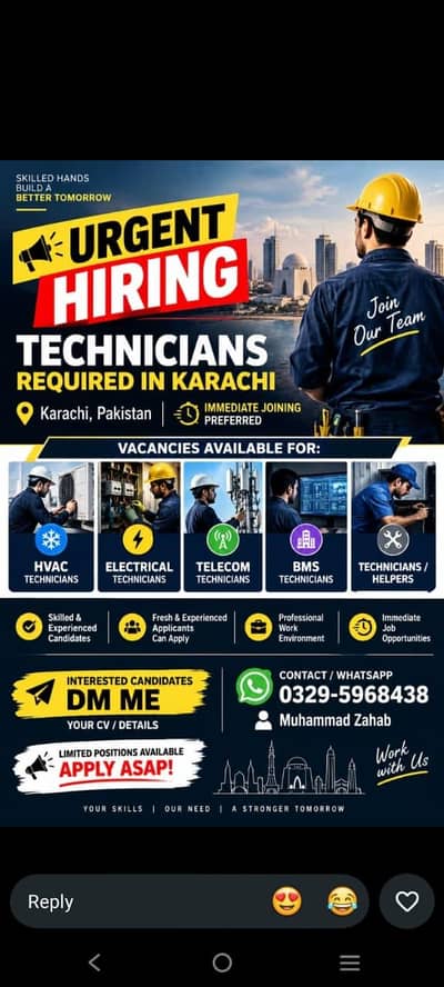 Requirement Technicians Karachi