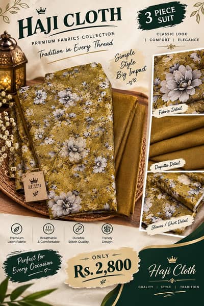 Haji Cloth Premium Unstitched Lawn Collection | 3Pice suit