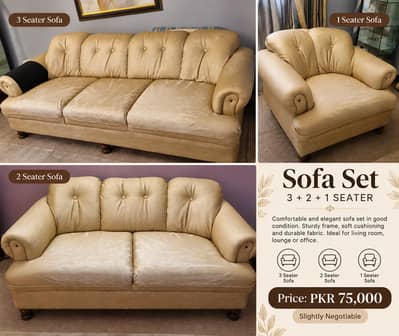 Elegant Sofa Set 3+2+1 – Beige/Golden