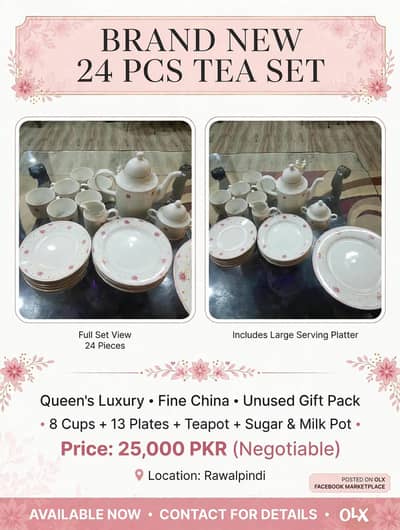 Brand New Unused 24 Pcs Queen's Luxury Tea Set - Complete Box