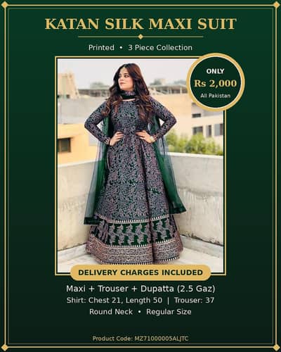 katana silk maxi suit green printed (3 piece)