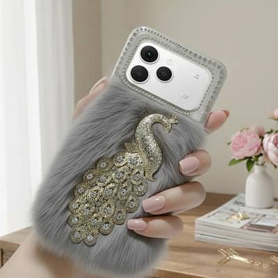 luxury peacock fur phone case stylish mobile cover