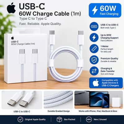 Apple USB-C 60W Charge Cable 1m – Type C to Type C