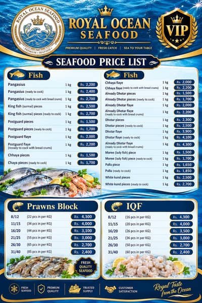seafood items fresh , frozen & ready to cook available