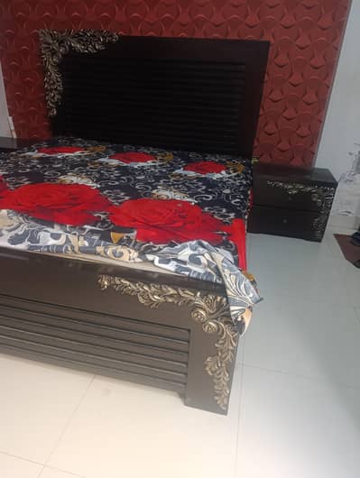 Title: Wooden Bed Set with Side Tables – Bedroom Furniture