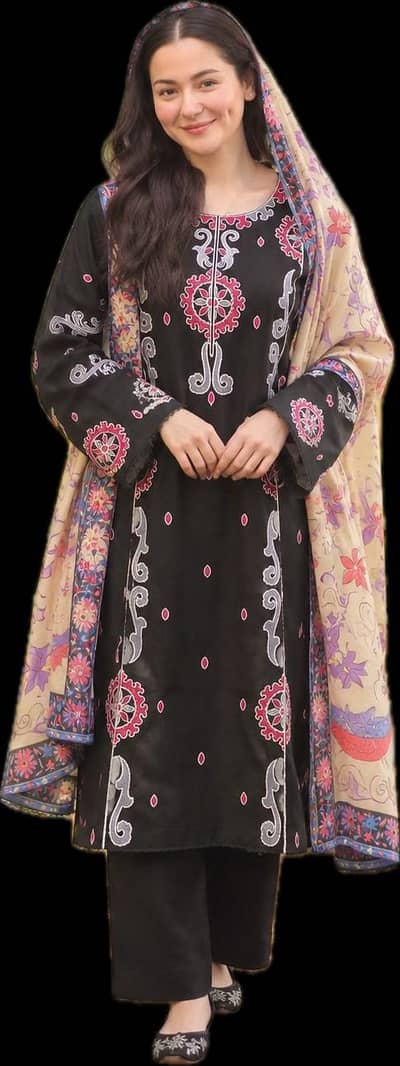 Ladies Black Embroidered 3 Piece Suit - Medium Size - Party Wear