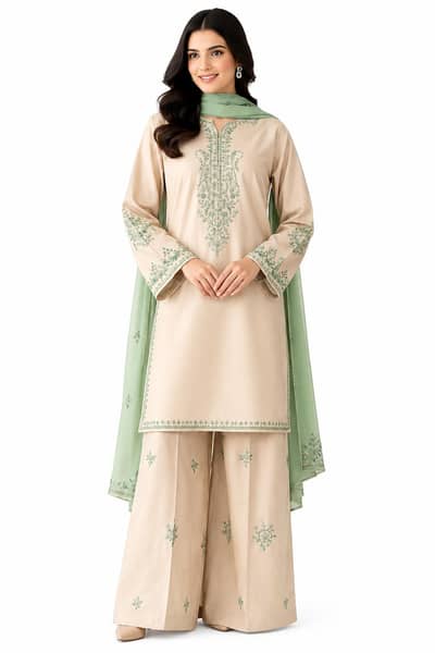 3 Piece Women's Stitched Cotton Embroidered Suit