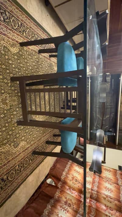Elegant wooden dining tabel set 6 chairs glass top_Excellent  conditio