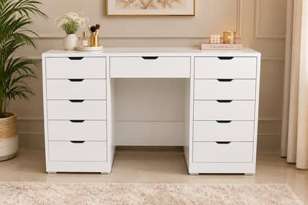 multi drawer white vanity desk