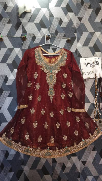 meroon short eairline frock with duptta 2 pc
