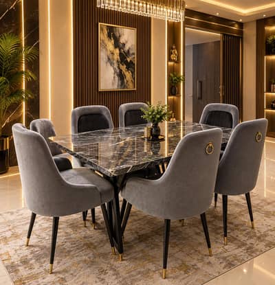 luxury Dinning table & plush towel fabric double- cushioned chairs