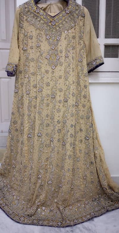 Bridal golden valima maxi with light purple touch and golden handwork