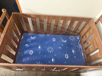 Used Wooden Baby Cot with Swing