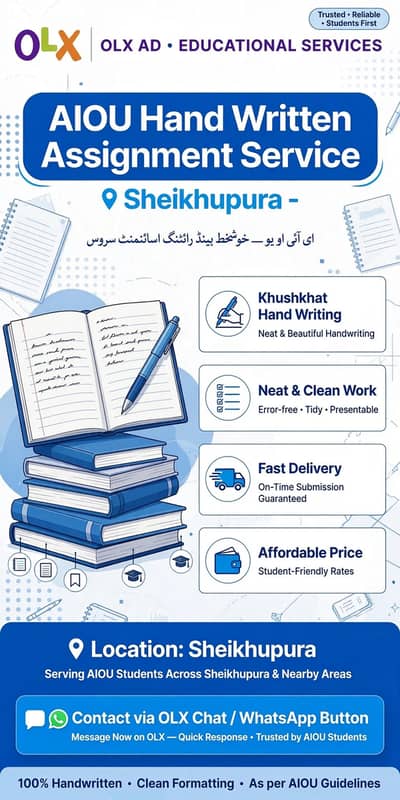 AIOU Handwritten Assignment Writer - Need Online Work - Sheikhupura