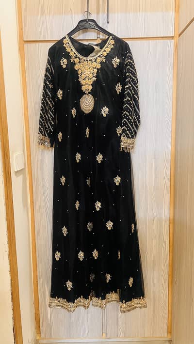 Black Maxi with Elegant Golden Work