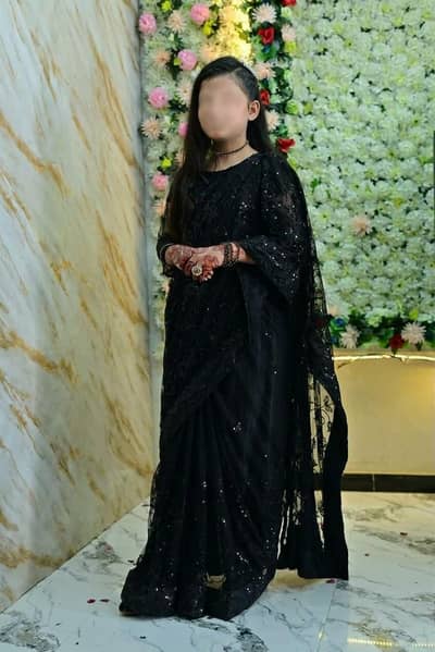 one time use net saree black colour