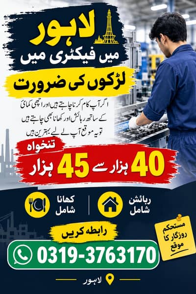 Factory Workers Required in Lahore