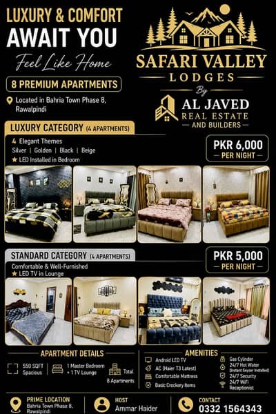 Safari Valley Lodges |Furnished Apartments Per Day Bahria Town Phase 8