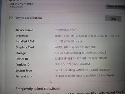 Lenovo Think Pad  16 gb Ram 256 gb RomFor Sale