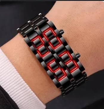 1 PCS Men's Black Metal LED Lava Digital Sports Watch R3787