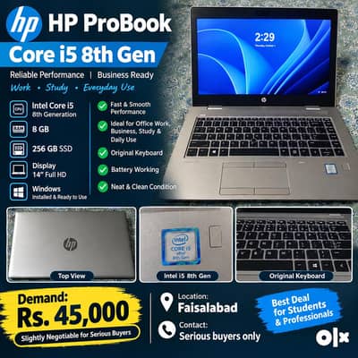 HP ProBook Core i5 8th Gen | 8GB RAM | 256GB SSD | Excellent Condition