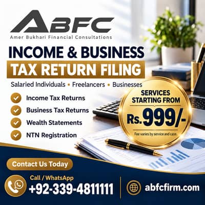 Income & Business FBR Tax Return Filing | ABFC | Rs. 999