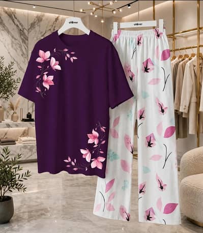 Elegant White Floral Night Suit