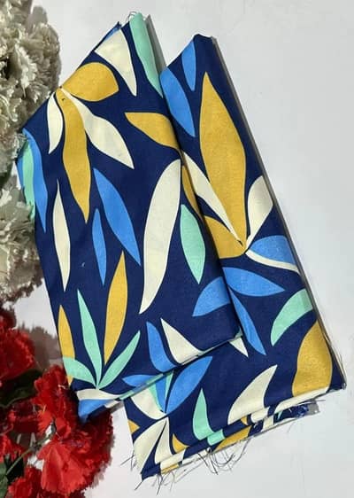 Unstiched Printed Suit Blue Leaf Pattern