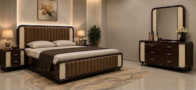 King size bed set / wooden bed / luxury bed set / double bed set