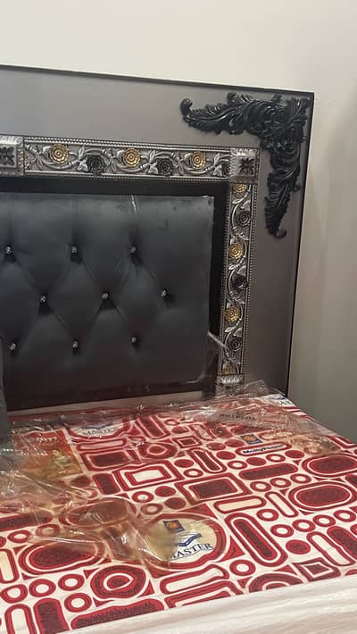 Slightly used wooden beg with dressing table and two side tables