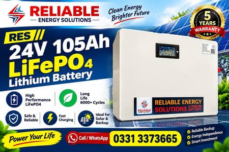 RES 24V 105Ah LiFePO₄ Lithium Battery 5 Years Warranty | 6000+ Cycles