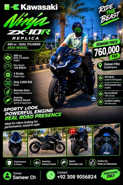 Kawasaki Ninja ZX-10R Replica 400cc | 2026 Model | Dual Cylnder