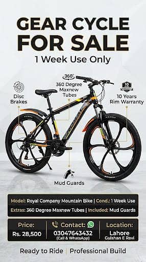 Almost new gear cycle for sale urgent. 1 week use only