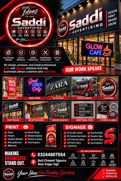 3D Letter Boards, Neon Signs, Flex & Banners Printing
