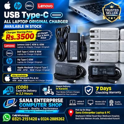 100% Original Macbook,Dell,Hp,Lenovo Normal & Type C laptop Charger