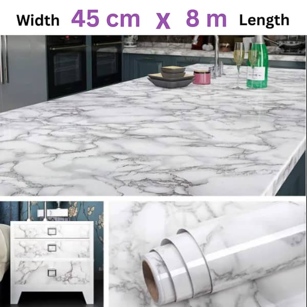 SP Dealz White Marble Wallpaper Sticker for Kitchen – Self-Adhesive Marble Vinyl, Oil- and Water-Resistant Countertop Wall Cover
