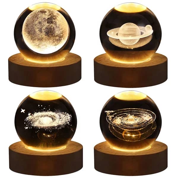 SP Dealz 3D Galaxy Crystal Ball Lamp – LED Night Light Globe with Wooden Base
