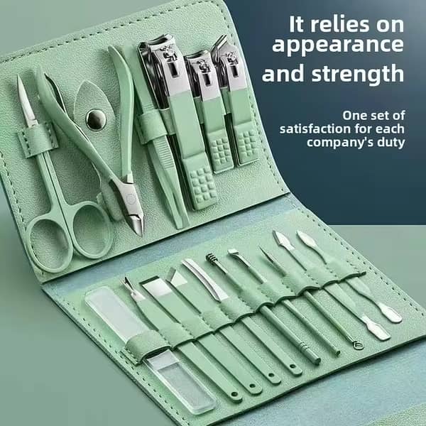 SP Dealz 16 in 1 Manicure Pedicure Nail Care Kit with Stainless Steel Tools and Leather Travel Case