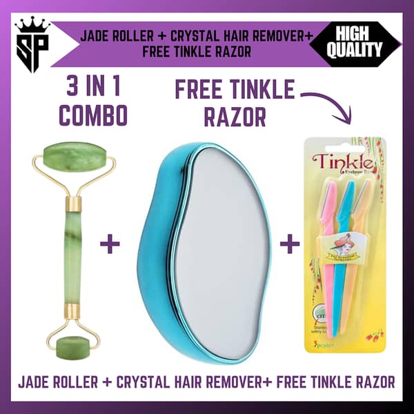 SP Dealz 3-in-1 Beauty Care Set for Women – Jade Roller, Crystal Hair Remover, and Free Tinkle Razor