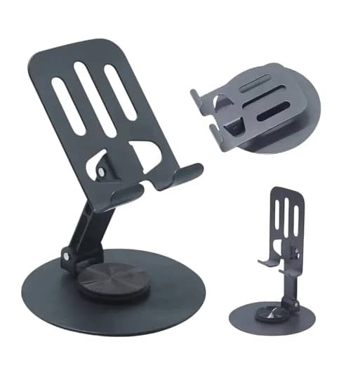 SP Dealz Adjustable Mobile Phone Stand: 360° Rotating, Foldable Metal Holder with Height and Angle Adjustment for Smartphones and Tablets