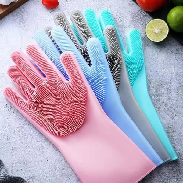 SP Dealz Silicone Dishwashing Gloves with Built-In Scrubber