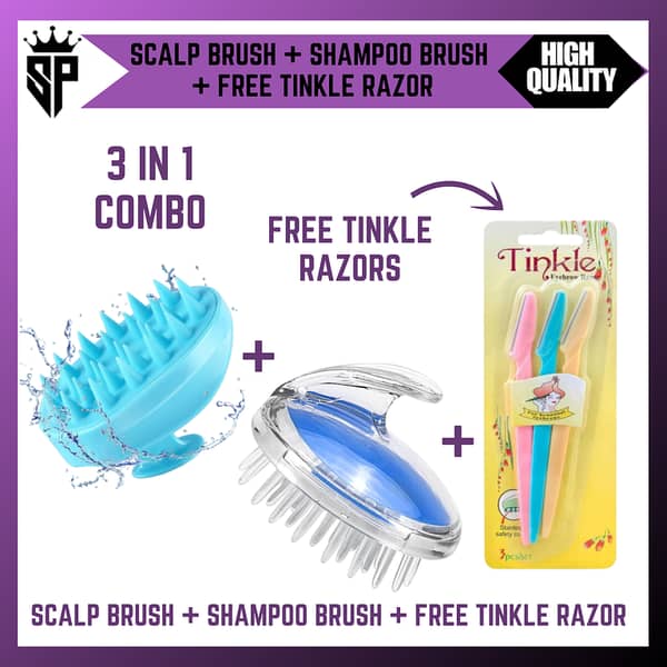 SP Dealz Shampoo Brush + Silicone Scalp Brush with Free Tinkle Razor
