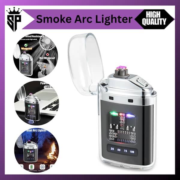 SP Dealz Dual Arc Electric Lighter USB Rechargeable Windproof Flameless Lighter with Battery Indicator