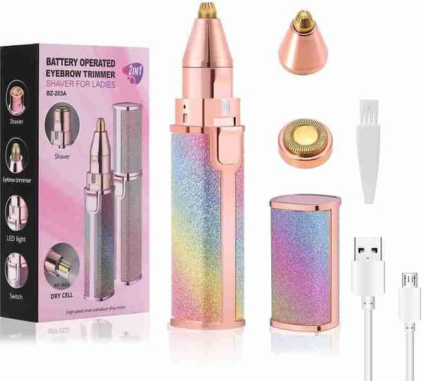 SP Dealz Rechargeable Facial Hair Remover for Women – 2 in 1 Electric Eyebrow Trimmer and Painless Face Shaver with LED Light