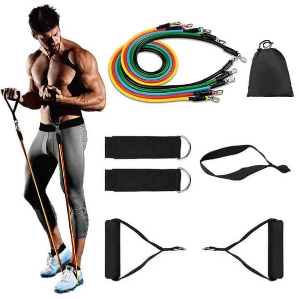 SP Dealz 11 in 1 Resistance Bands Set with Door Anchor and Ankle Straps – Home Gym Exercise Kit