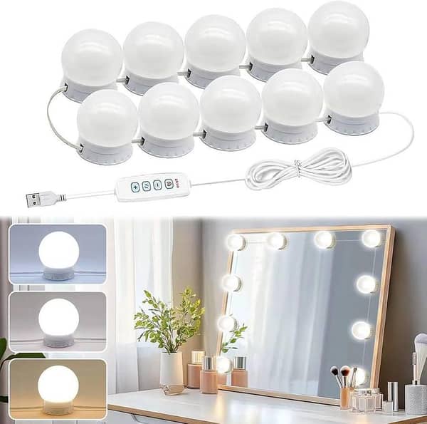 SP Dealz LED Vanity Light Bulbs for Makeup Mirror – 10 Bulbs with 3 Lighting Modes (Adjustable Mirror Lighting Kit)