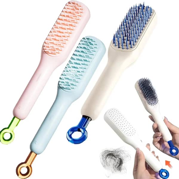 SP Dealz Self-Cleaning Hair Brush – Anti-Static Massage Comb with One-Pull Hair Removal for Detangling and Scalp Care